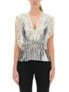 Rabanne Lace-trimmed Chainmail Blouse In Animal Print