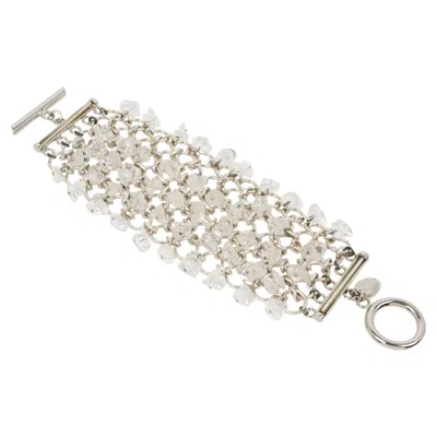 Pre-owned Rabanne Paco  Silvered Metal Link Bracelet With Quartz Stones In Multi
