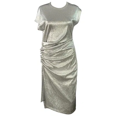 Pre-owned Rabanne Paco  Size 4 Silver Viscose Blend Cap Sleeves Asymmetrical Midi Cocktail Dress