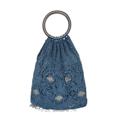 Rabanne Paco  Top Handle Beaded Crochet Tote Bag In Blue