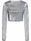 Rabanne Silver Long-sleeved Crop Top With Logo In Silver