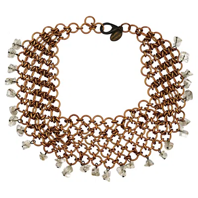 Pre-owned Rabanne Paco  Vintage Bronze-tone Chainmail Necklace With Clear Glass Chips In Multi