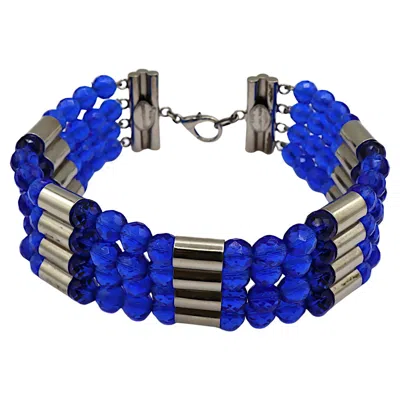Pre-owned Rabanne Paco  Vintage Electric Blue Bead & Silver Tone Metal Choker Necklace