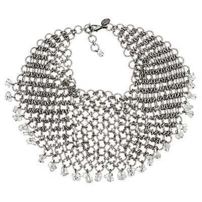 Pre-owned Rabanne Paco  Vintage Silver-tone Chainmail Necklace With Clear Glass Chips In Multi