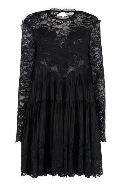 Rabanne Floral-lace Tiered Dress In Black