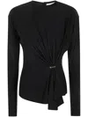 Rabanne Gathered Crewneck Top In Black