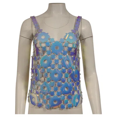 Pre-owned Rabanne Paco  Women Daisy Chain Link Top Fr 36 Us Small Blue Iridiscent Chainmail