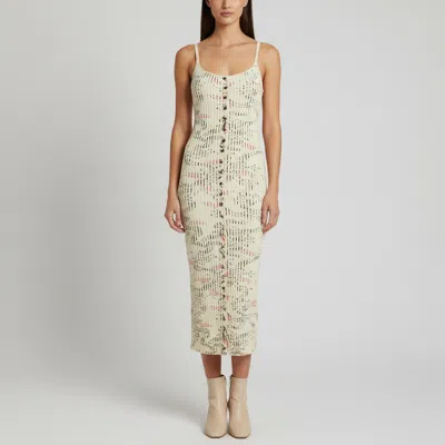 Pre-owned Rabanne Paco Rabbane Cream Floral Print Rib Knit Midi Dress M In White