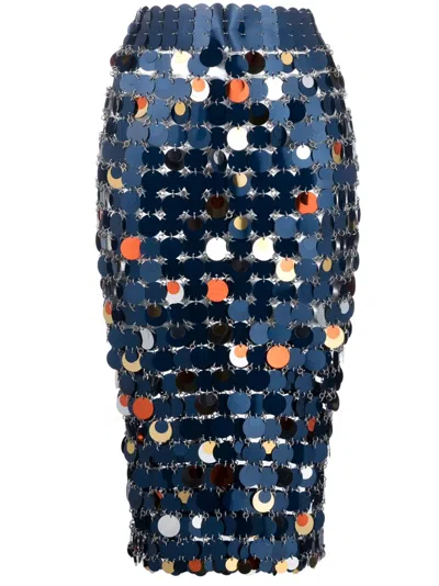 Rabanne Blue Pencil Midi Skirt In Multicoloured