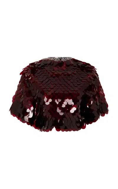 Rabanne Paillette-embellished Cropped Cape In Burgundy