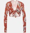 Rabanne Cropped Paisley-print Stretch-crepe Top In Red