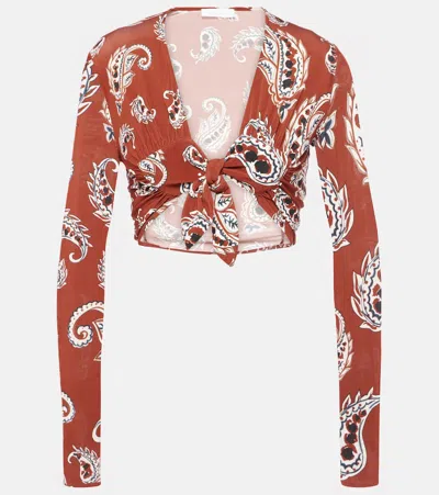 Rabanne Cropped Paisley-print Stretch-crepe Top In Red