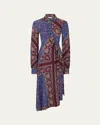 Rabanne Paisley Jersey Asymmetric Ruched Midi Shirtdress