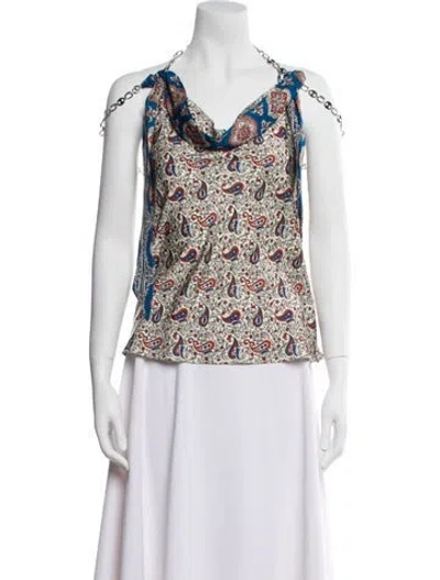 Pre-owned Rabanne Paisley Print Cowl Neck Blouse W/ Tags In Blue