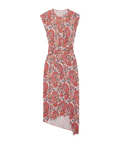 Rabanne Paisley-print Draped Midi Dress In Pink