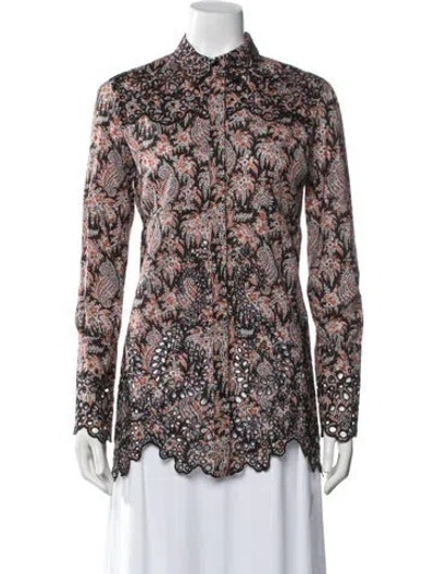 Pre-owned Rabanne Paisley Print Long Sleeve Button-up Top In Black