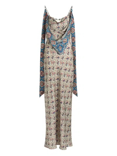 Rabanne Chain-embellished Paisley-print Crepe Maxi Dress In Multi