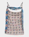 Rabanne Paisley Satin Cowl-neck Chain Cami