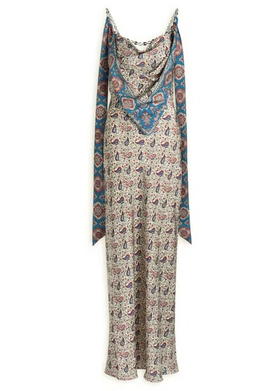 Rabanne Paisley Satin Maxi Dress In Neutral