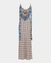 Rabanne Paisley Scarf Cowl-neck Satin Chain Maxi Dress