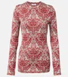Rabanne Long-sleeve Metallic Top In Silver Paisley In Red