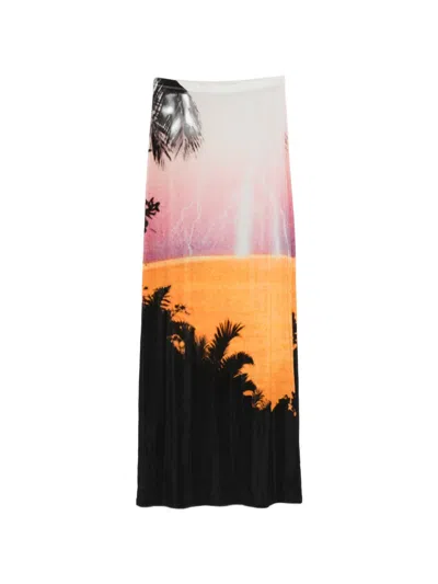 Rabanne Palm Print Midi Skirt In Multi