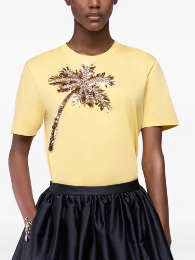 Rabanne Palm-tree-embroidered T-shirt In Yellow