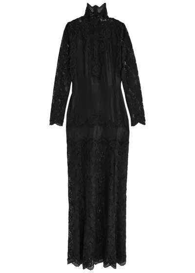 Rabanne Panelled Lace And Satin Maxi Dress In Black