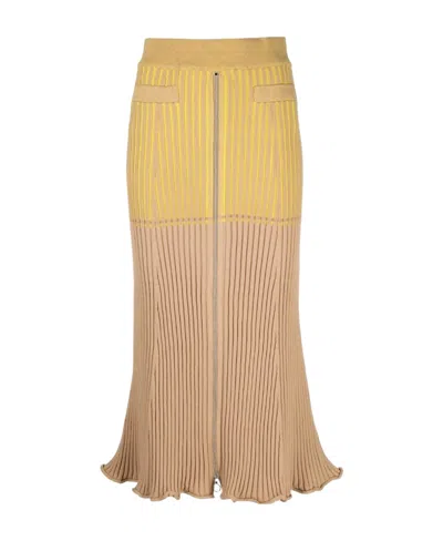 RABANNE PACO RABANNE COLOUR-BLOCKED RIBBED FLARED MIDI SKIRT