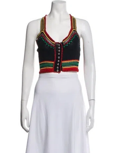 Pre-owned Rabanne Patterned Halterneck Crop Top In White