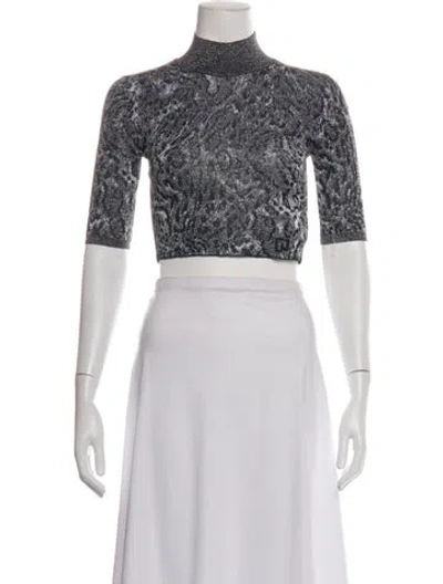 Pre-owned Rabanne Patterned Turtleneck Crop Top In White