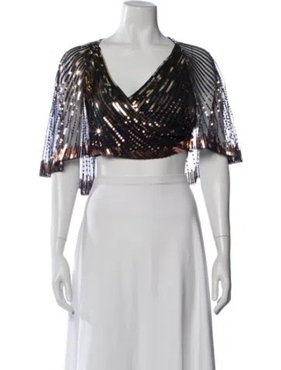 Pre-owned Rabanne Patterned V-neck Crop Top In Neutrals/white