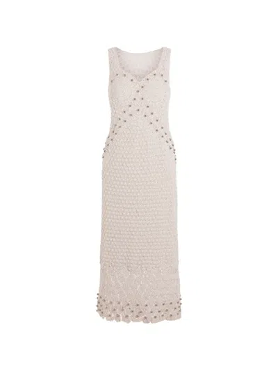 Rabanne Pearl-embellished Crochet Midi Dress In Neutral