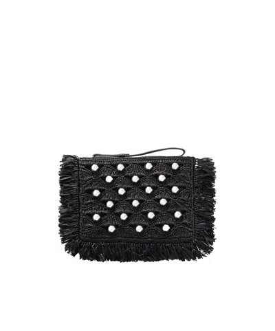 Rabanne Pearl-embellished Fringed Small Clutch Bag In Black