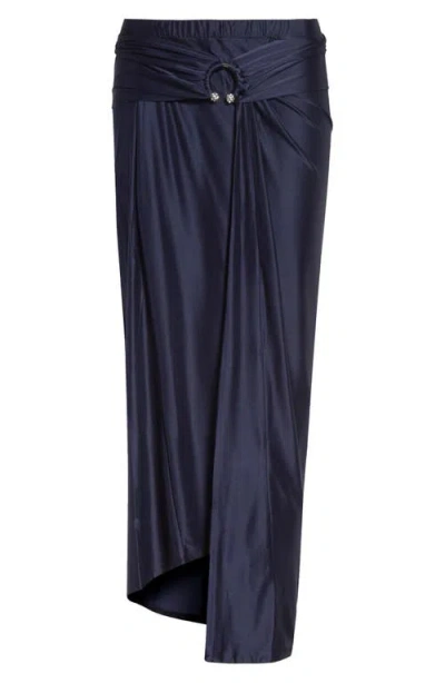 Rabanne Pierced Asymmetric Jersey Midi Skirt In Blue