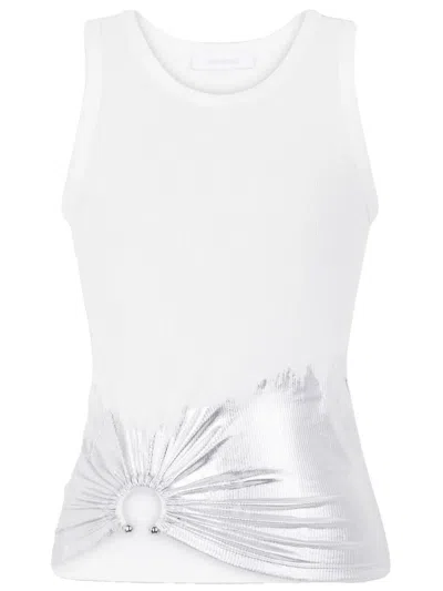 Rabanne Embellished Metallic Ribbed Stretch-cotton Jersey Tank In White
