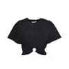 Rabanne Cropped Black Jersey T-shirt With Piercing Detail In Black