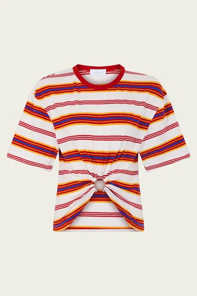 RABANNE PIERCING DETAIL CROPPED T-SHIRT IN STRIPE CREAM