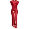 Rabanne Womens Ruby Red Draped Fringed Stretch-jersey Maxi Dress In Red
