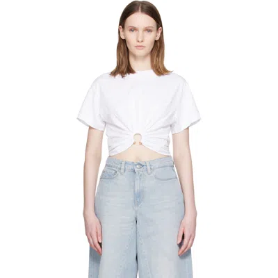 Rabanne Cropped White Cotton Jersey T-shirt With Metal Piercing Detail