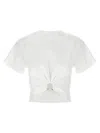 Rabanne White Crewneck Top With Short Sleeves And Ruched Cut-out On The Front In Cotton Woman