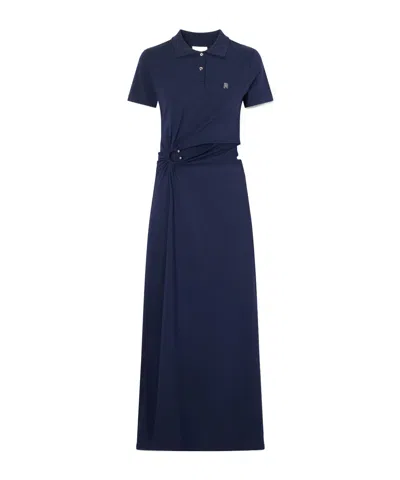 Rabanne Piercing-detail Polo-collar Maxi Dress In Blue