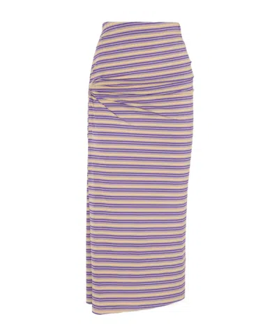 Rabanne Purple Striped Viscose Jersey Piercing Maxi Skirt In Pink