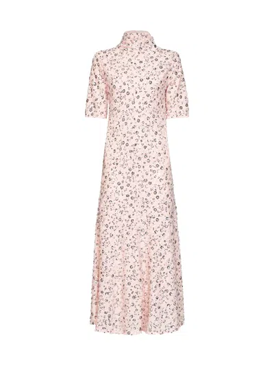 Rabanne Pink All-over Floral Embroidery Midi Dress In Multi