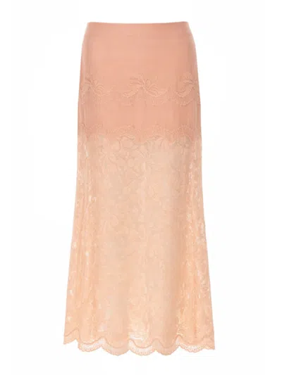 Rabanne Pizzo Lace Midi Skirt In Orange