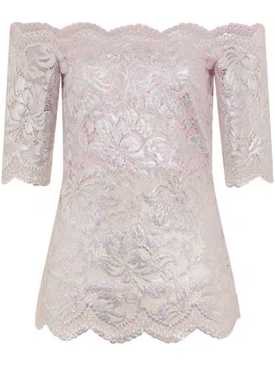 Rabanne Pink Lace Top With Lurex Detailing