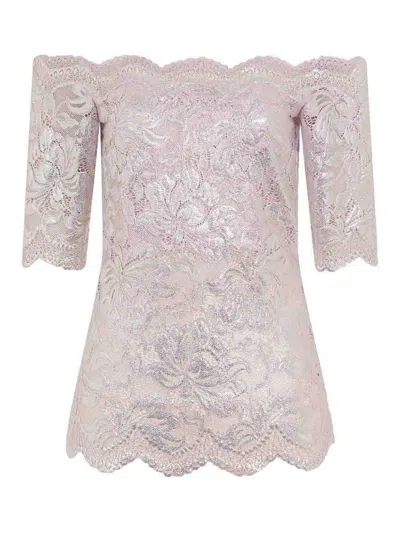 Rabanne Pink Lace Top With Lurex Detailing In Neutral