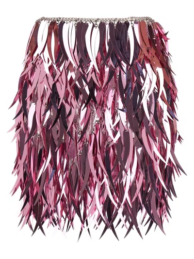 Rabanne Pink Metallic Feathers Mini Skirt In Multi