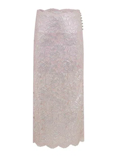 Rabanne Pink Midi Skirt In Silver