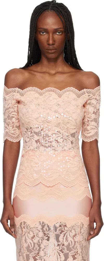 Rabanne Pink Off The Shoulder Lace Top In Neutral